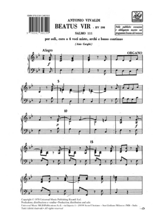Beatus Vir Salmo 111 RV 598 - Matériel - VIVALDI - Partition